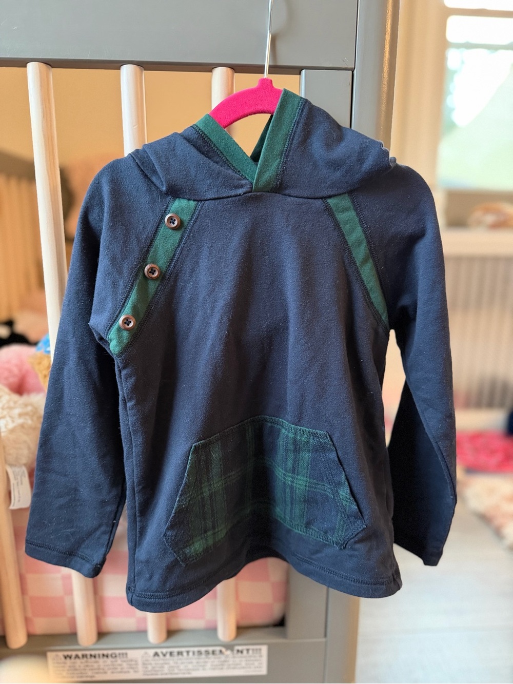 Tommy Bahama Navy Hoodie with Green Trim and Plaid Pocket
